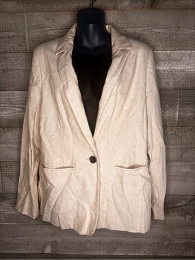 Old Navy linen blend Women's tan Single-Button career office Blazer